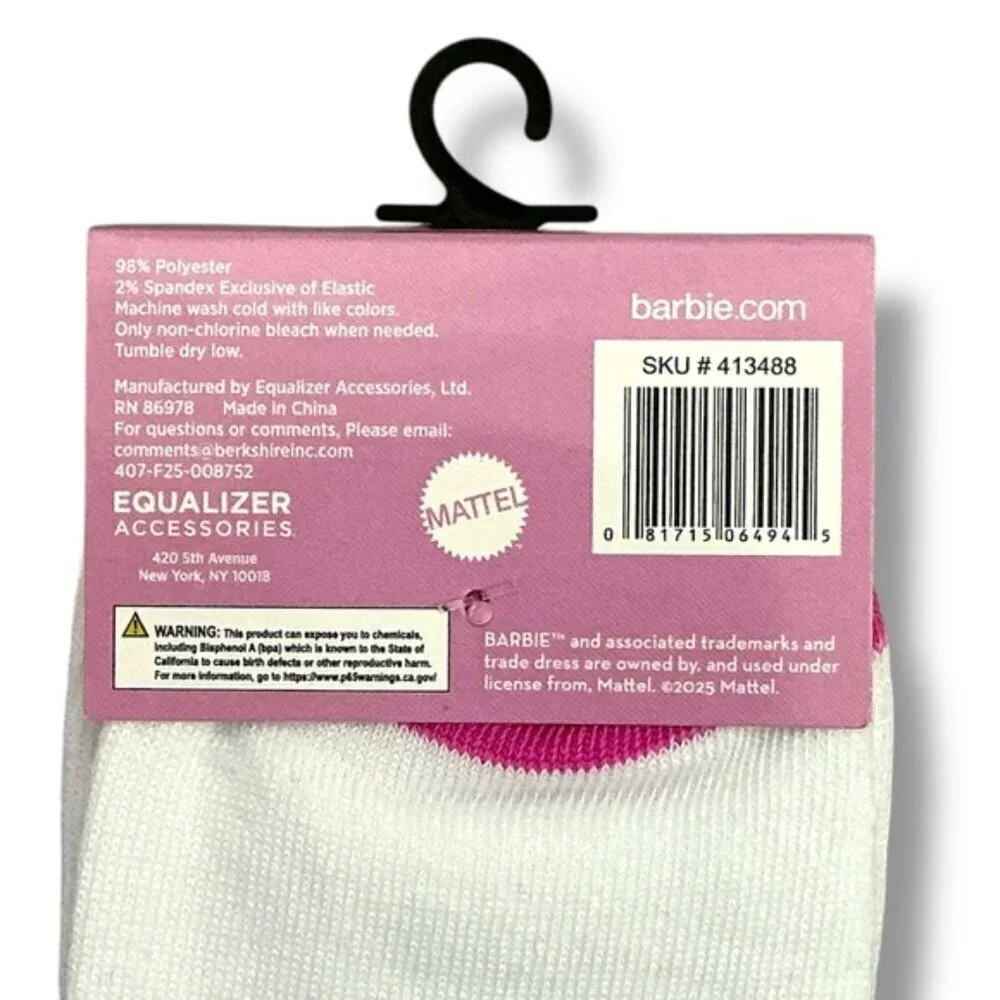 Barbie Crew Socks Pink and White Adult 9-13  One Size